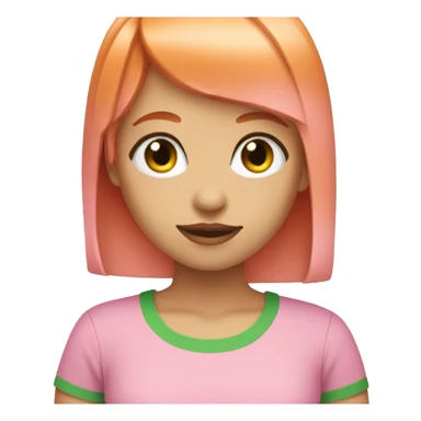 girl with orange straight hair and bangs and green eyes with a pink shirt sticker