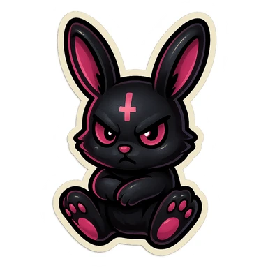 gothic bunny, black and pink, retro stickers style sticker