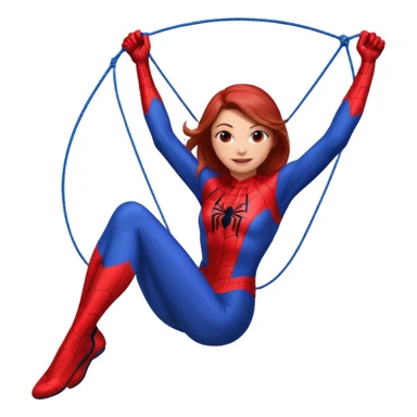 spidergirl swinging on a web, red and blue suit, confident smile sticker