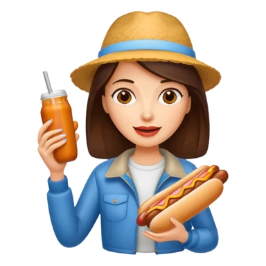 tourist brunette woman holding hot dog sticker