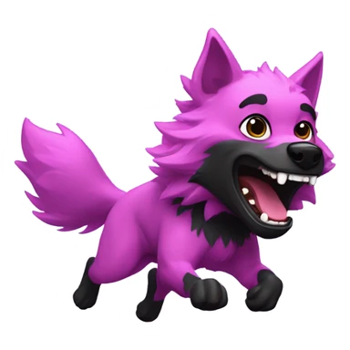 A pink and black werewolf happily chasing a purple puppy sticker