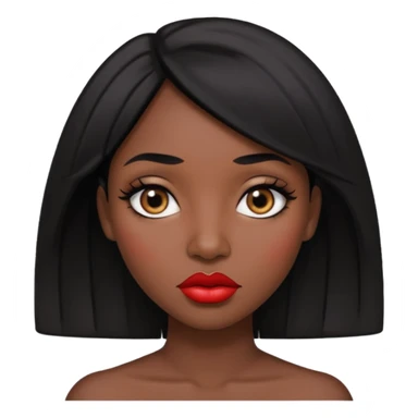 Dark skin woman with black hair, big lips m, dark brown eye, octagon face shape and chinky eyes no red lipstick  sticker
