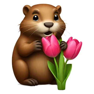 A beaver holing a tulip sticker