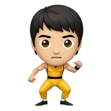 Cinematic Realistic Bruce Lee Pop Culture Emoji, featuring a dynamic portrayal of the legendary martial artist rendered with crisp detail and energetic lighting. sticker