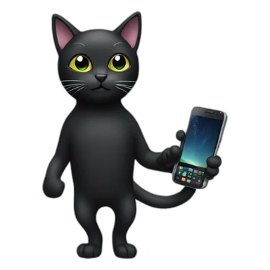 Black cat holding a smartphone sticker