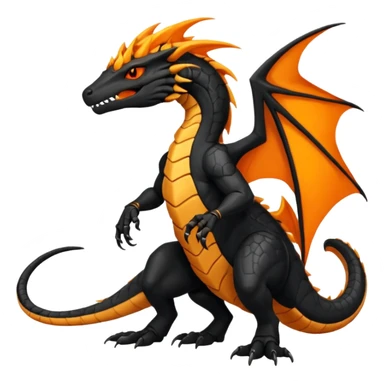 Magmatic fiery badass cool obsidian-Black and golden-orange Helioptile-Amaura-Salandit-Fakémon-hybrid-creature (full body)  sticker