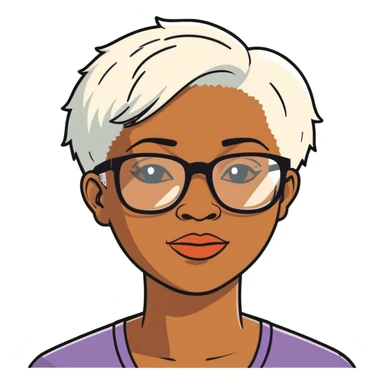 African American woman short white hair glasses sticker