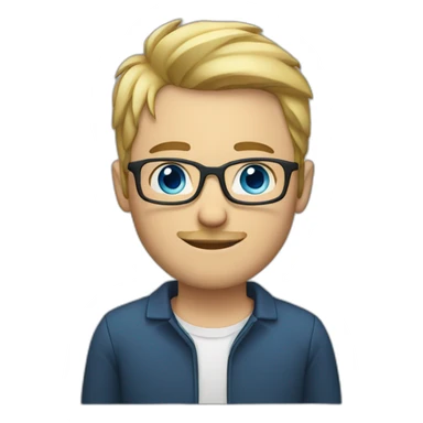 man with short blond hair, short beard and glasses, blue eyes and showing heart by his hands sticker