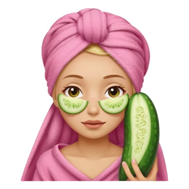 Girl with pink towel in hair cucumber slices covering eyes sticker