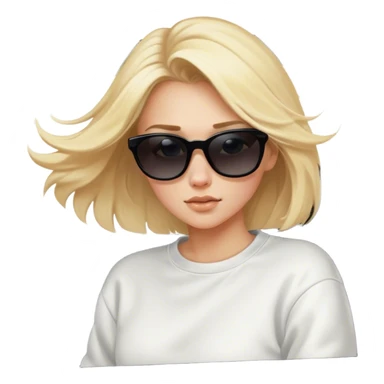 A cinematic realistic blonde in sunglasses, wearing a white sweatshirt, is driving a black car, her hair is slightly blowing in the wind. sticker
