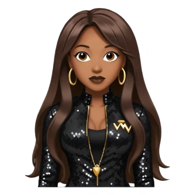 Coko from SWV with long dark brown hair, black sequin outfit sticker