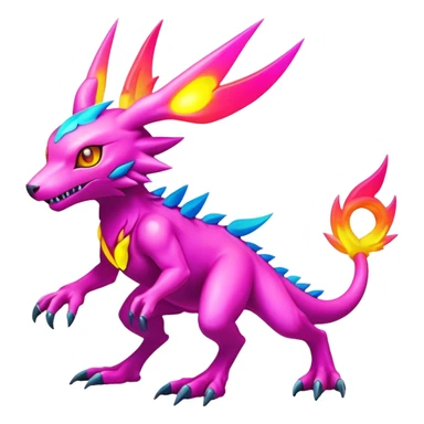colorful neon-colored Fakémon-Digimon-Fionbri-Trico-creature (full body) sticker
