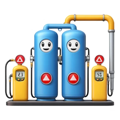 gas distribution station emoji style with a fuel pump and storage tanks sticker