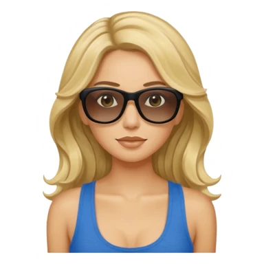 an olive tan woman with long, wavy blonde hair in a blue tank top wearing skinny black rectangular sunglasses sticker