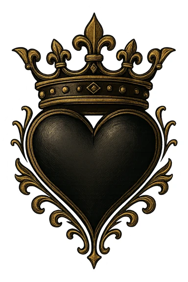 gothic style heart with a crown, black and gold colors sticker