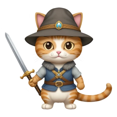 Cat held a sword and wearing a hat sticker