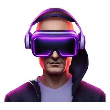 Vladimir Putin wearing a black hoodie with "OMG" letters on it and VR headset oculus quest 2 in a cyberpunk VR environment with violet neon lighting. sticker
