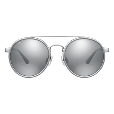 A pair of luxury sunglasses emoji with silver chrome frame, smooth rounded lenses, reflective metallic surface, high-end swag aesthetic, minimal and clean design, iOS emoji style, centered, white background sticker