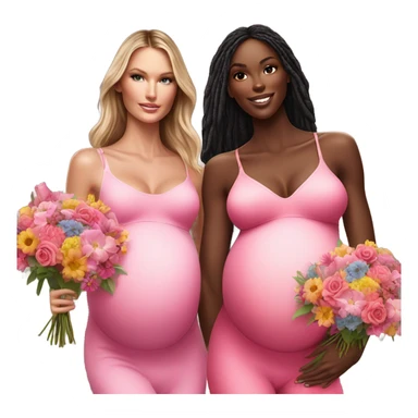 Realistic Photo of 2 Victoria secret models pregnant posing with flowers sticker
