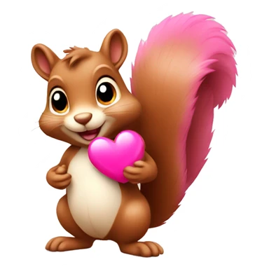 cute squirrel with two pink revolving hearts sticker