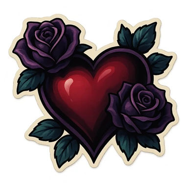 gothic heart with dark roses, remove background sticker