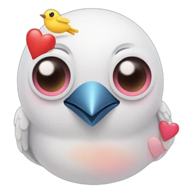 Bird with video camera called Birb with lovehearts and loveheart eyes sticker