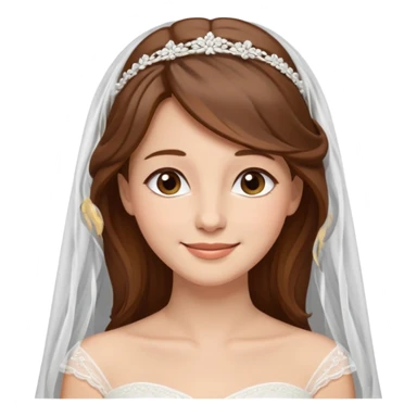 Blonde skin bride with a long veil with brown hair with a chin on her face with a medium body sticker