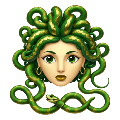 The Sicilian Medusa in gold and green and make the snake hair have snake faces  sticker