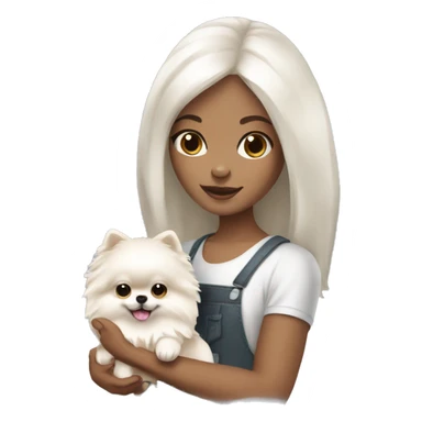 Girl with dark hair white skin holding cream Pomeranian  sticker