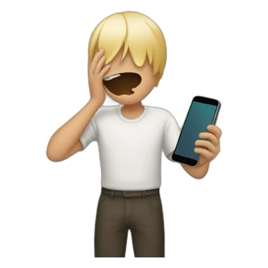 exasperated person holding a phone vertically in front of their face sticker
