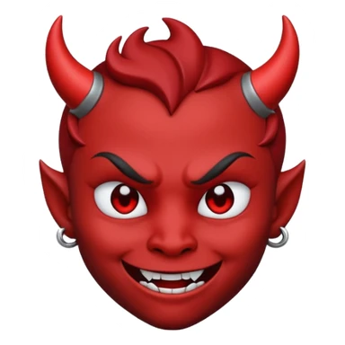 devil emoji in gothic style with matte black color, sharp edges, small silver charm, modern dark aesthetic sticker
