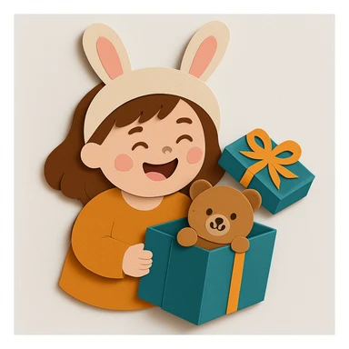 Edit the teddy bear inside the gift box to have a smiley, cutie face with a visually appealing appearance. Keep all other elements unchanged sticker