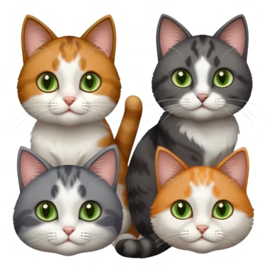 3 different coloured small cats including a dark grey and white, and a patchy calico with hazel eyes and a completely solid dark grey with green eyes and only white paws sticker