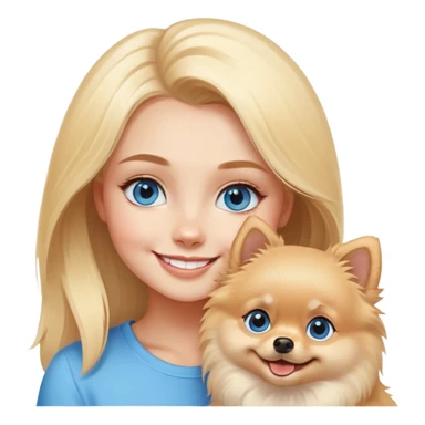 smiling girl with blue eyes with a pomeranian blonde sticker