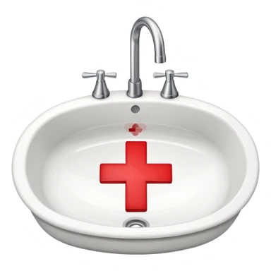 a sink with a red cross across it sticker