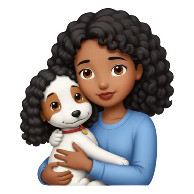Girl with brown skin and curly black hair hugging snoopy sticker
