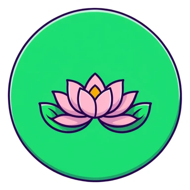 Decorative pink lotus flower with stylized petals, floating on circular green pad with ripples in water sticker