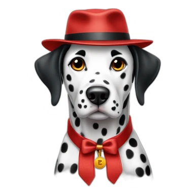 Dalmatian wearing a red fedora and collar sticker