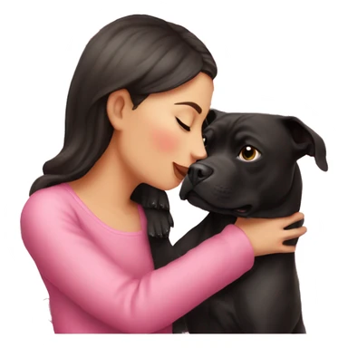 Brunette kissing big black pitbull dog, pink hearts sticker