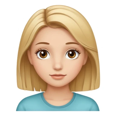 Gör en emoji som är en tjej och den ska ha långt hår hårfärgen ska vara brunt och  blonda hon ska ha fransar men dom ska se naturliga ut  sticker