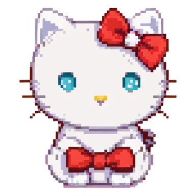 Hello Kitty face close-up, white cat, red bow, pink background sticker