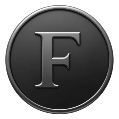 Emoji icon of a black coin with engraved letter F, minimalist style, isolated, no color sticker