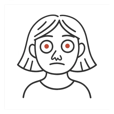 woman with white powder under her nose, wide red eyes, minimalistic, no background sticker