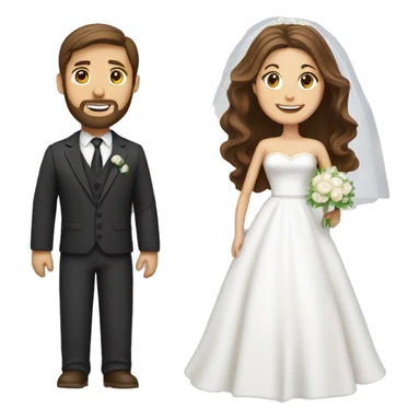 Groom with brown hair and beard and bride with long brown hair  sticker