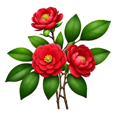 bouquet Red Camellia, luxuriant, stem, leaf, bud sticker