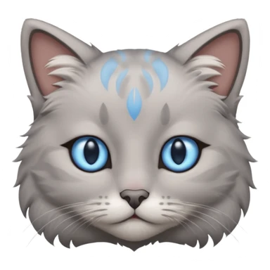 a gray cat with blue eyes on its FOREHEAD sticker