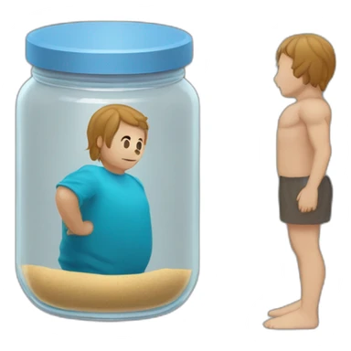 human ankles standing on the floor with an empty transparent jar between them,outside,to the left and to the right,front view sticker