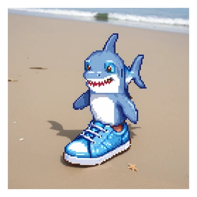 shark with blue shoes at the beach sticker