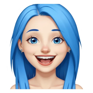 Blue haired blue eyes female long straight hair laughing lip piercing nose piercing sticker