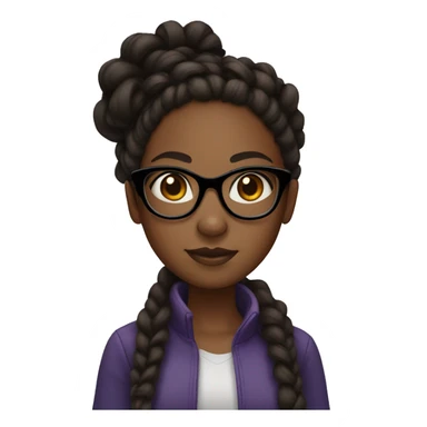 Black girl with dark brown eyes and braids with curls on the end of them and black glasses sticker